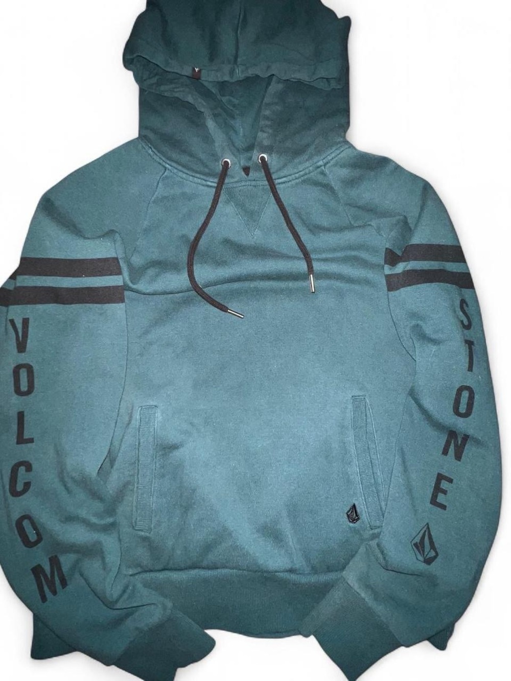 Volcom Teal Pullover Hoodie with Black Sleeve Lettering